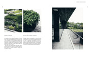 Garden design magazine layout with images of a formal garden and interior space.