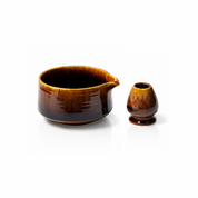 Red & Indigo Glaze Matcha Bowl & Whisk Holder Set