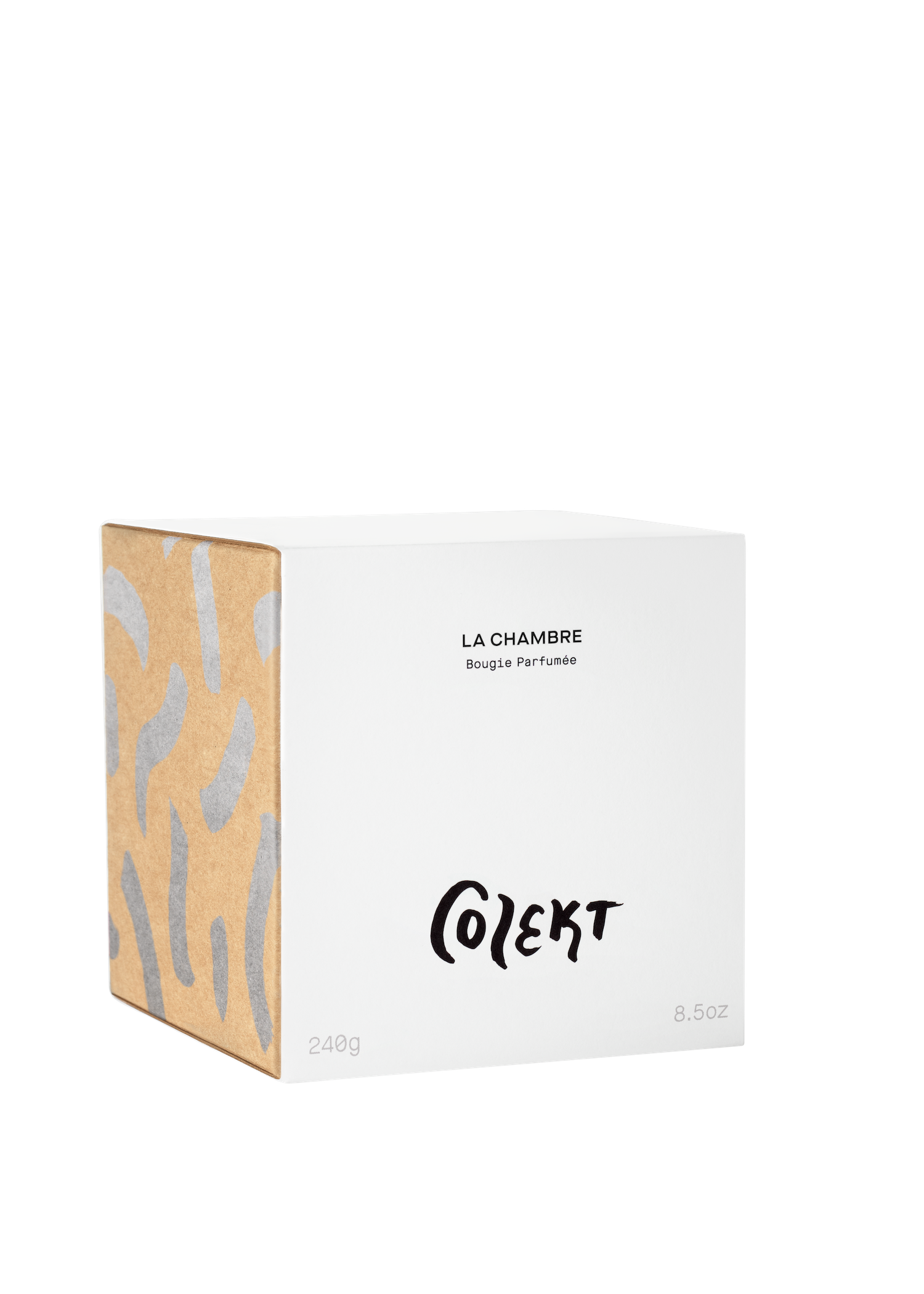 Luxury white, silver & gold  candle box with LA CHAMBRE natural & vegan  scented candle from Colekt