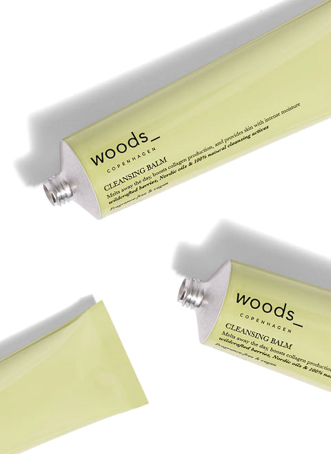 Light green metal tube with natural, organic vegan Cleansing Balm for all skins, unisex , made by Woods Copenhagen