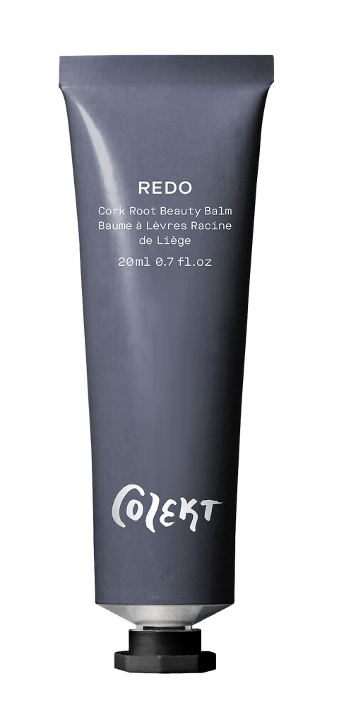 REDO cork root beauty balm natural & vegan skincare in stylish & unisex all grey tube with white graphic from Colekt Stockholm