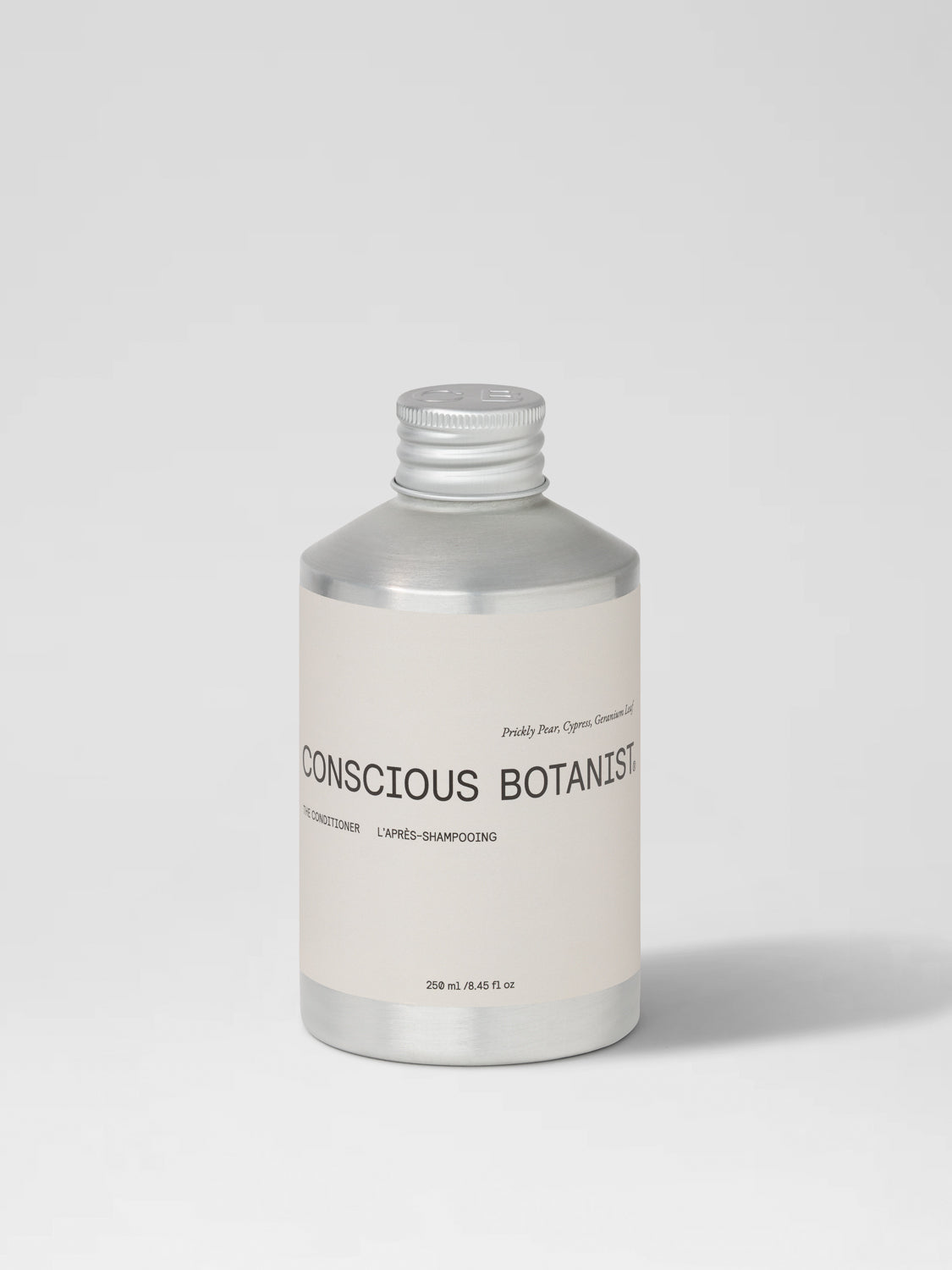 From Conscious Botanist, The Conditioner in unisex aluminium for clean, contemporary haircare for the modern lifestyle and total wellbeing.