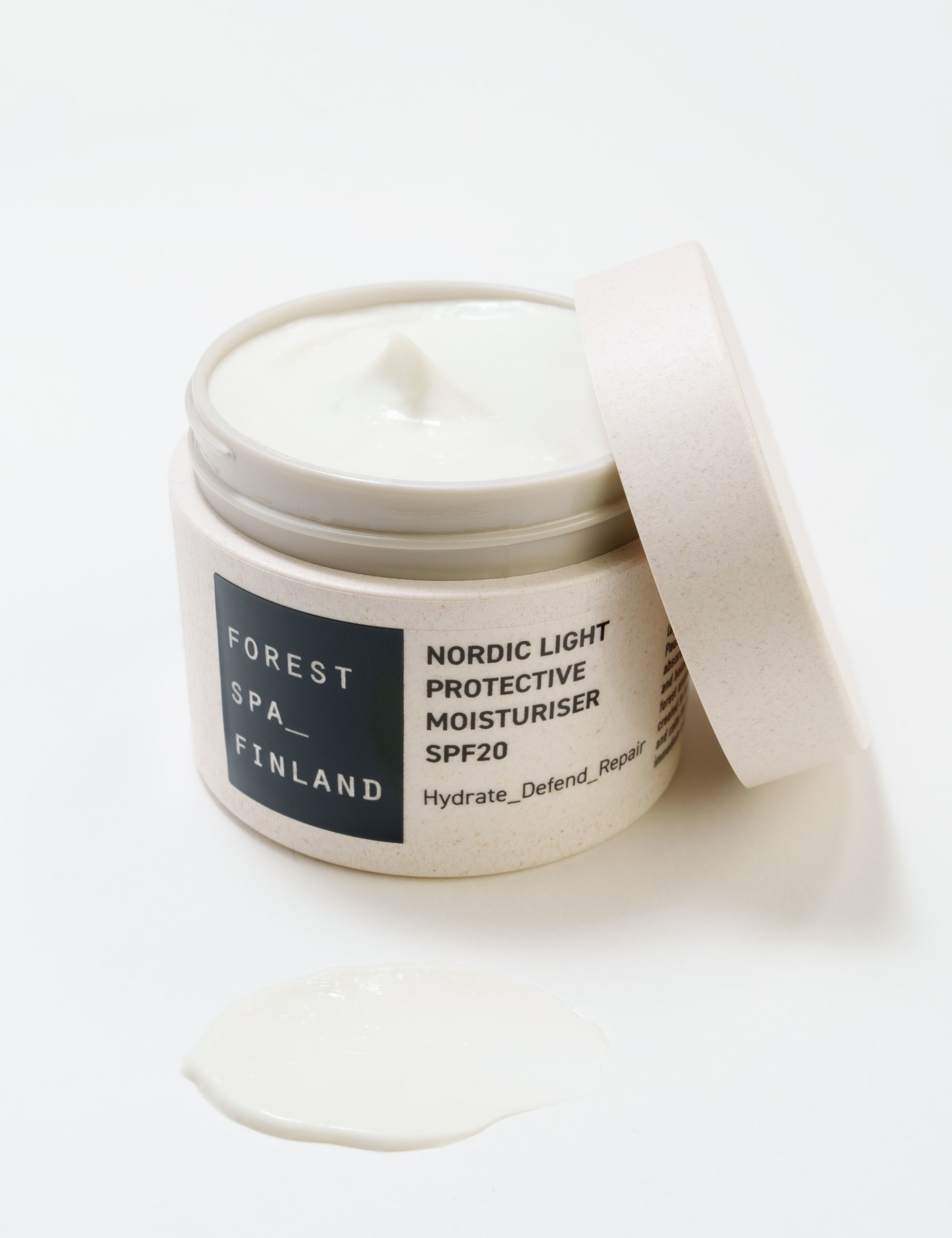 New moisturiser from Forest Spa Finland with blueberry, oat, and adaptogens with additional SFP20 to hydrate, defend and repair the skin.