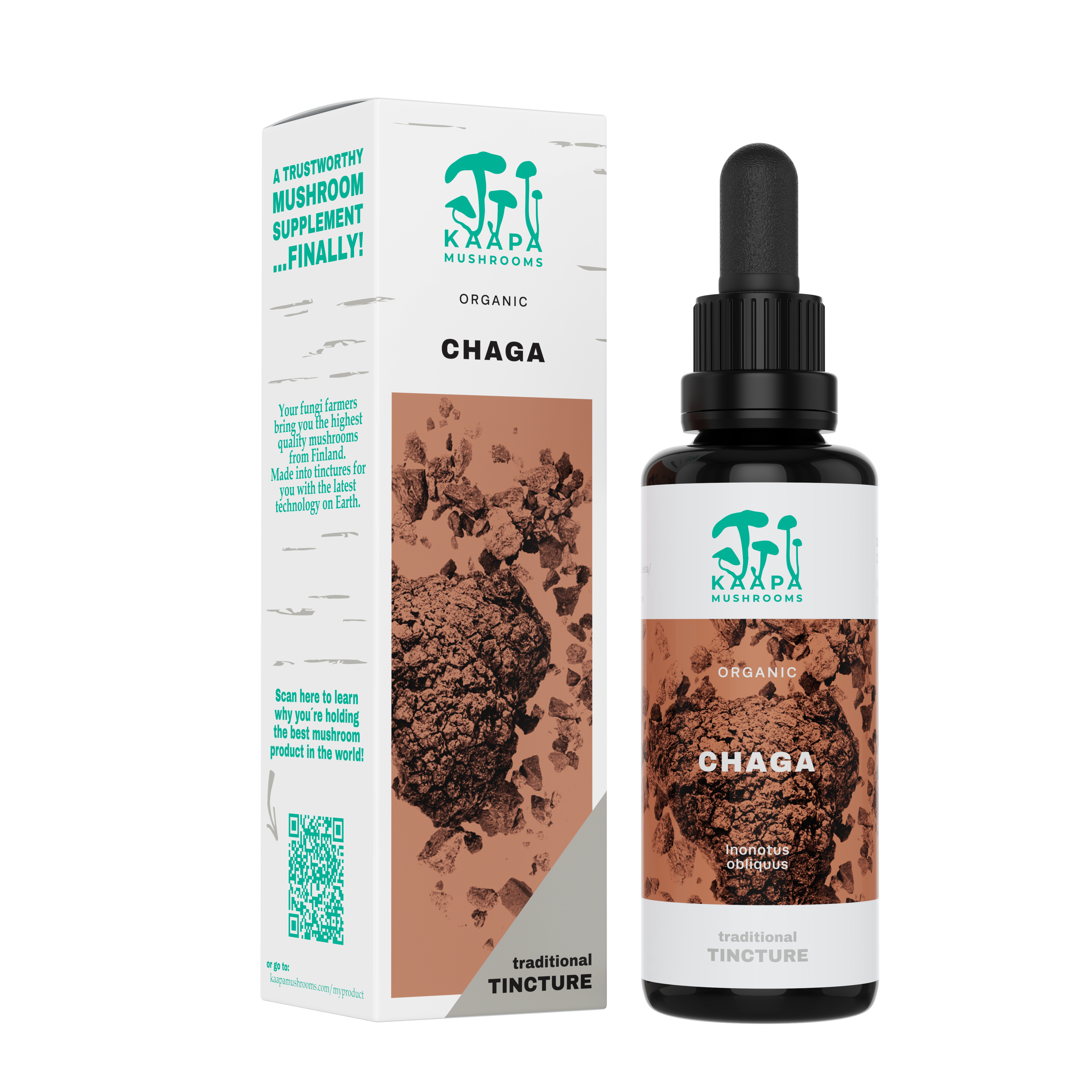 High bioavailable chaga mushroom extract from Finland from only the fruiting bodies, for overall wellness and balance in the body & immunity boost.