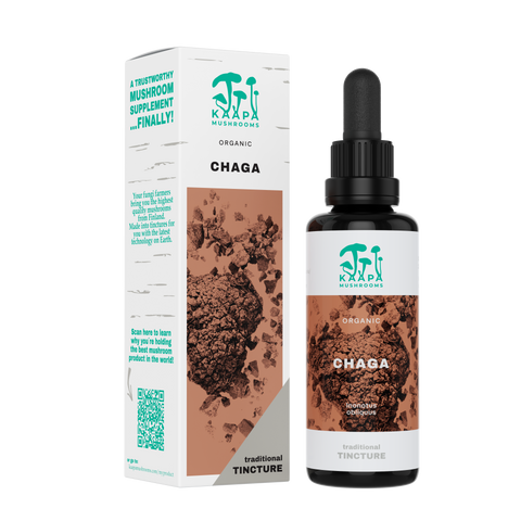 High bioavailable chaga, shiitake, reishi and lion's mane mushroom extracts in one gift box from Finland from only the fruiting bodies, for balance in the body & immunity boost.
