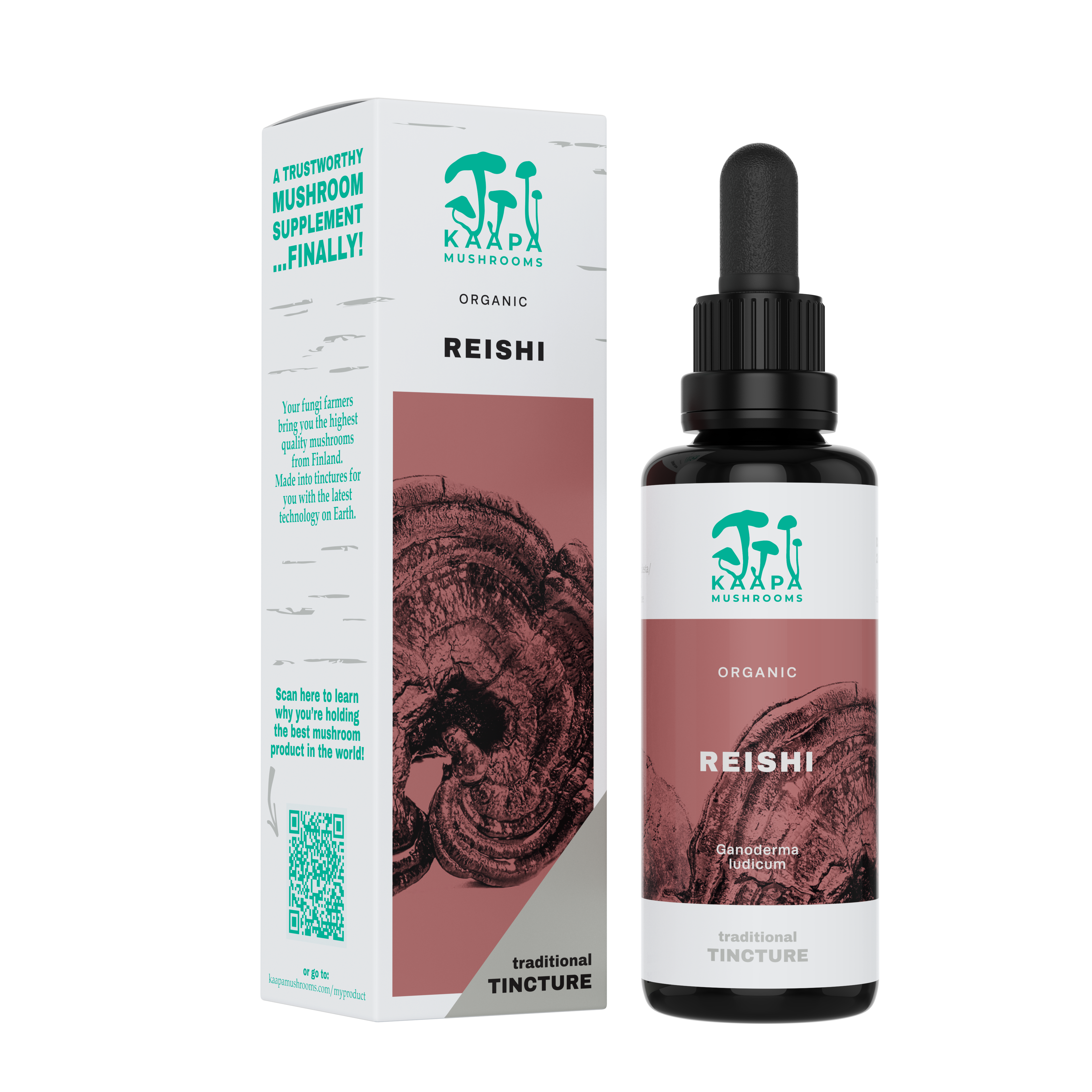 High bioavailable chaga, shiitake, reishi and lion's mane mushroom extracts in one gift box from Finland from only the fruiting bodies, for balance in the body & immunity boost.