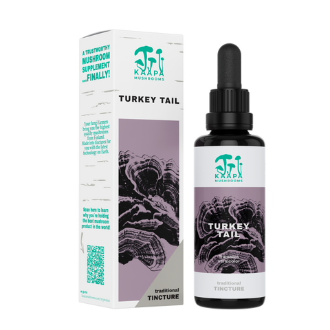 High bioavailable turkey tail mushroom extract from Finland from only the fruiting bodies, for balance in the gut.