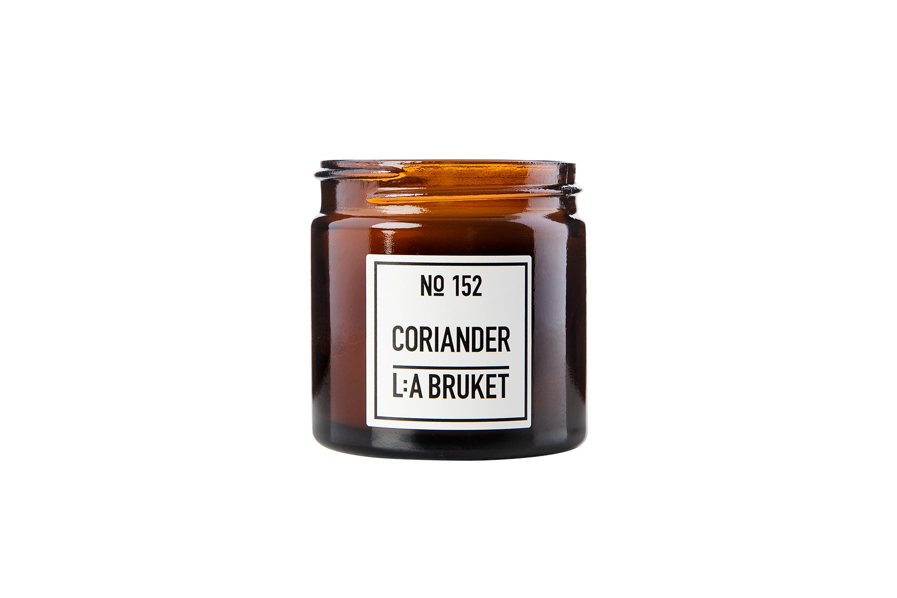 All natural, organic and vegan candle in amber glass with the green mint scent of Coriander from the best of Sweden's coastal home fragrance brand, L:A Bruket