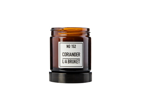 All natural, organic and vegan candle in amber glass with the green mint scent of Coriander from the best of Sweden's coastal home fragrance brand, L:A Bruket