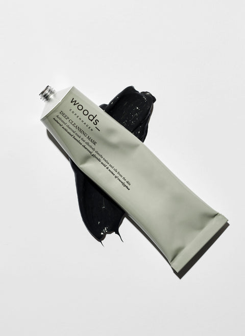 Grey metal tube with natural, organic vegan Deep Cleansing Mask with active charcoal for all skins, unisex , made by Woods Copenhagen