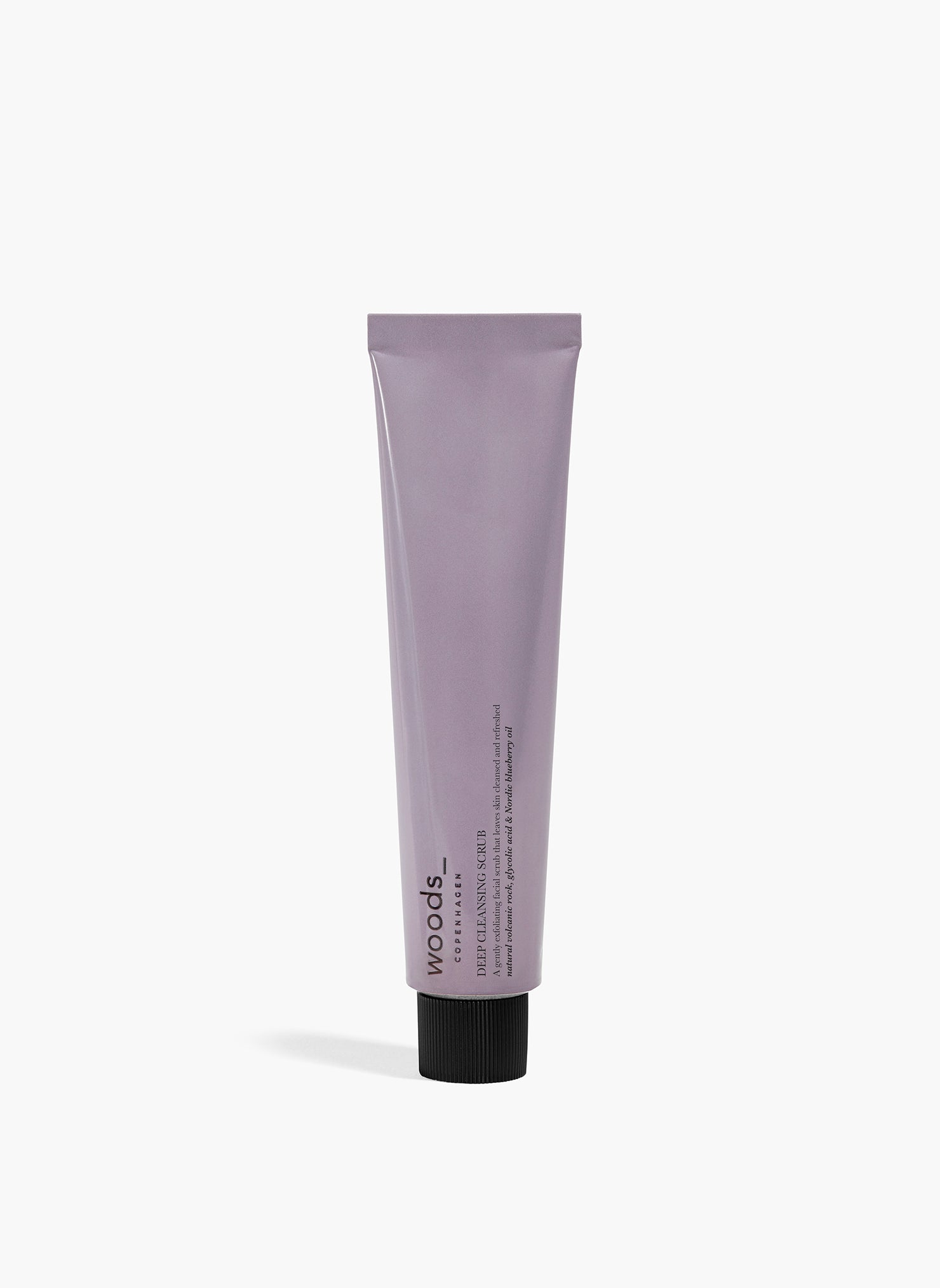 Lilac metal tube with natural, organic vegan Deep Cleansing Scrub for all skins, unisex , made by Woods Copenhagen (8509527753009)