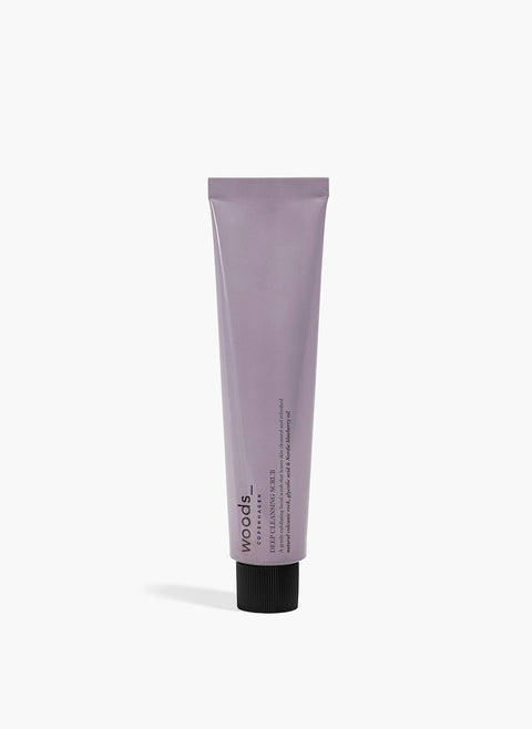 Lilac metal tube with natural, organic vegan Deep Cleansing Scrub for all skins, unisex , made by Woods Copenhagen