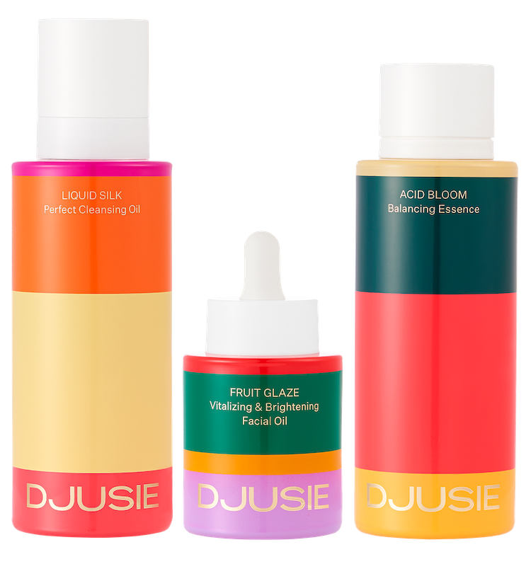 All 3 of Djusie skincare products in one gift box, to include Liquid Silk cleansing oil, Acid Bloom balancing essence and Fruit Glaze facial oil to make a beautiful gift (8423969325361)