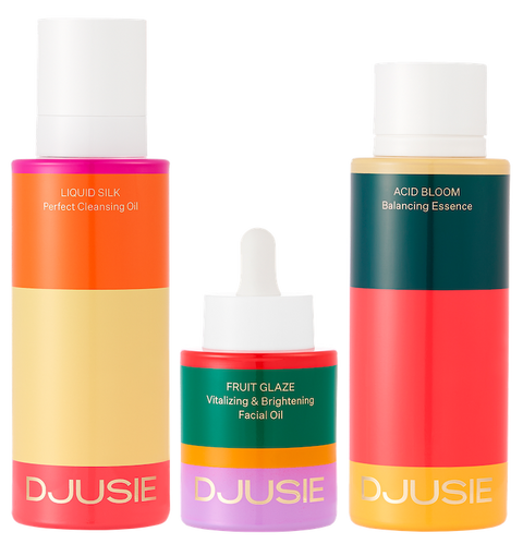 All 3 of Djusie skincare products in one gift box, to include Liquid Silk cleansing oil, Acid Bloom balancing essence and Fruit Glaze facial oil to make a beautiful gift (8423969325361)