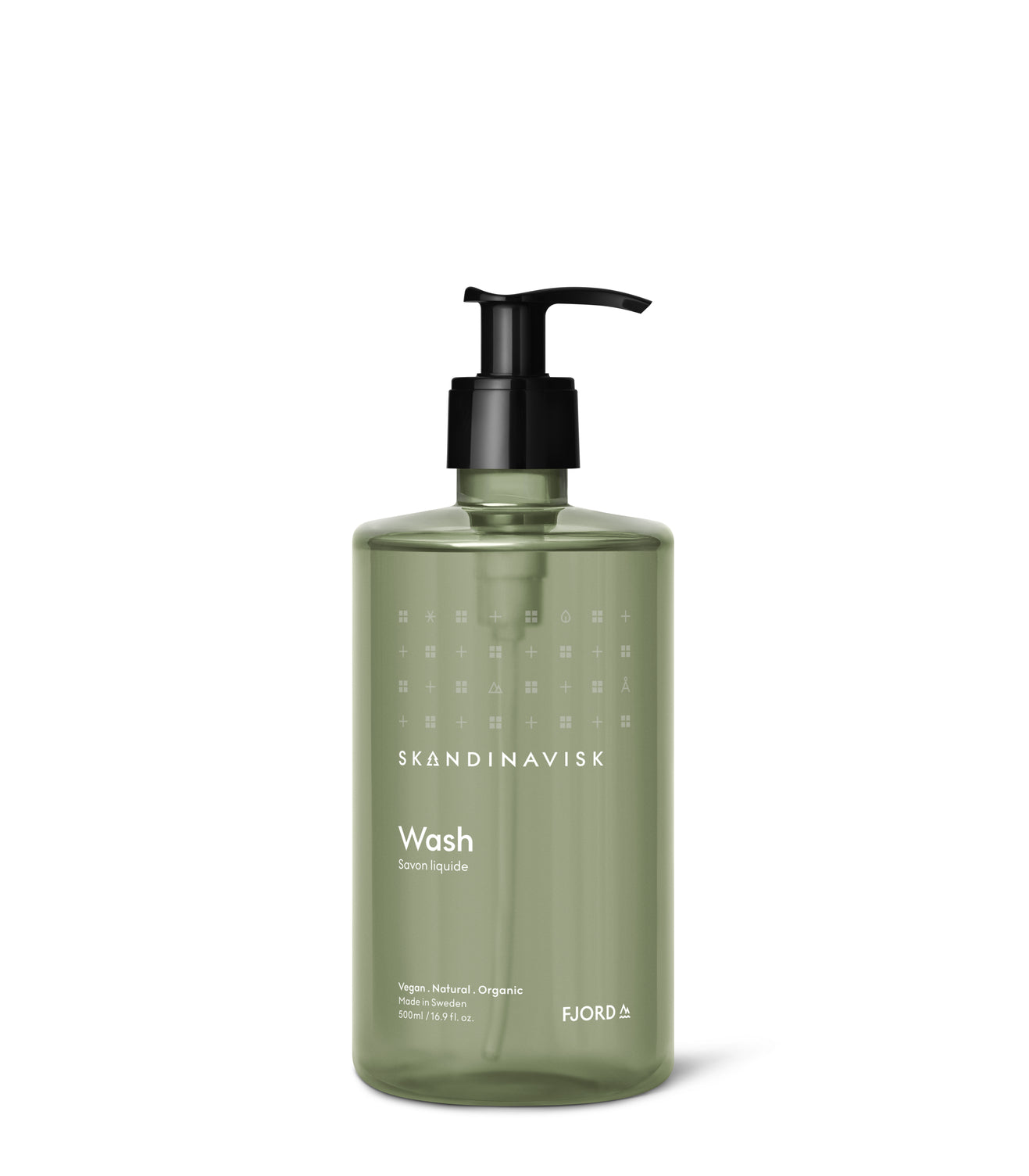 Sustainable, organic & vegan liquid soap, hand wash FJORD, from Skandinavisk in a new clear green pump bottle