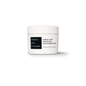 White Bio packaging jar for the new moisturiser from Forest Spa Finland with blueberry, oat, and adaptogens with additional SFP20 to hydrate, defend and repair the skin.