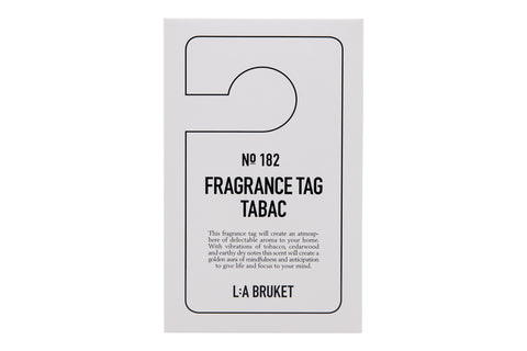 All natural, organic and vegan room scent on hanging tag with the smoky green scent of Tabac from the best of Sweden's coastal home fragrance brand, L:A Bruket