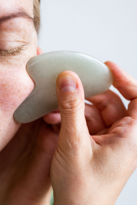 Grums jade gua sha and roller in a gift box for a lovely beauty gift item to create a home ritual that benefits skin tone and drainage. (8544914899249)