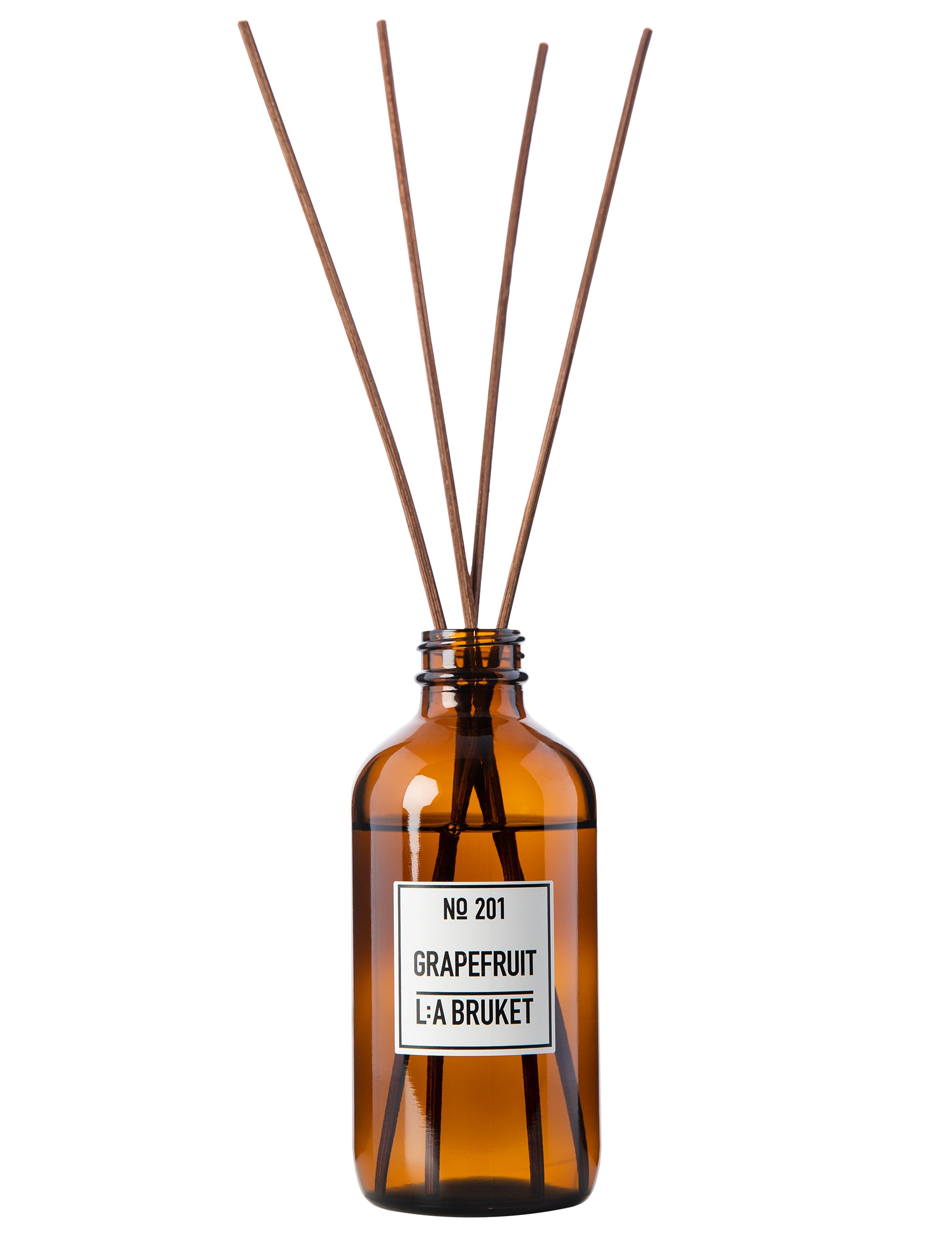 All natural, organic and vegan room diffuser in amber glass with the citrus scent of Grapefruit from the best of Sweden's coastal home fragrance brand, L:A Bruket