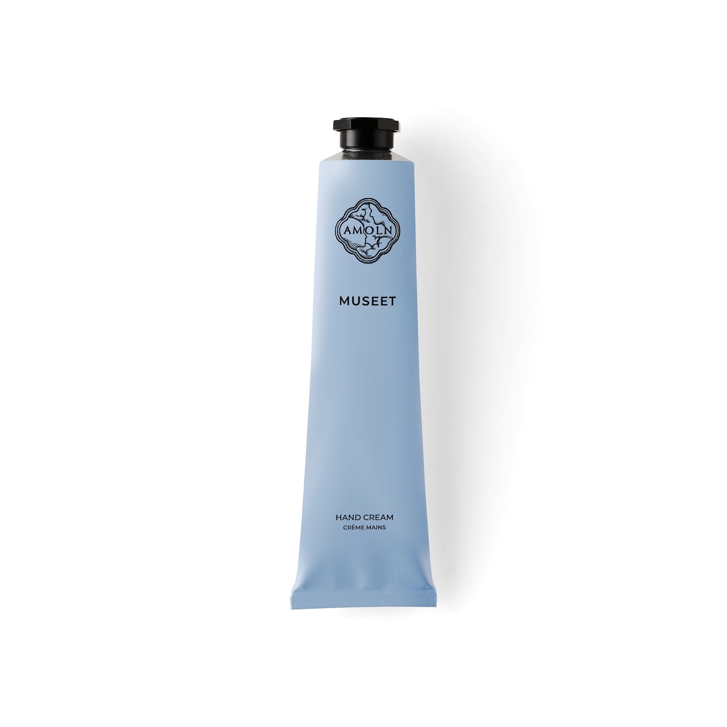 Signature blue hand cream in a luxury sky blue tube, inspired by Scandinavian skies, in the scent Museet - a blend of grapefruit, juniper, leather & violet from Amoln, makers of Sweden's royal candles.