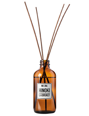 All natural, organic and vegan room diffuser in amber glass with the cypress scent of Hinoki from the best of Sweden's coastal home fragrance brand, L:A Bruket