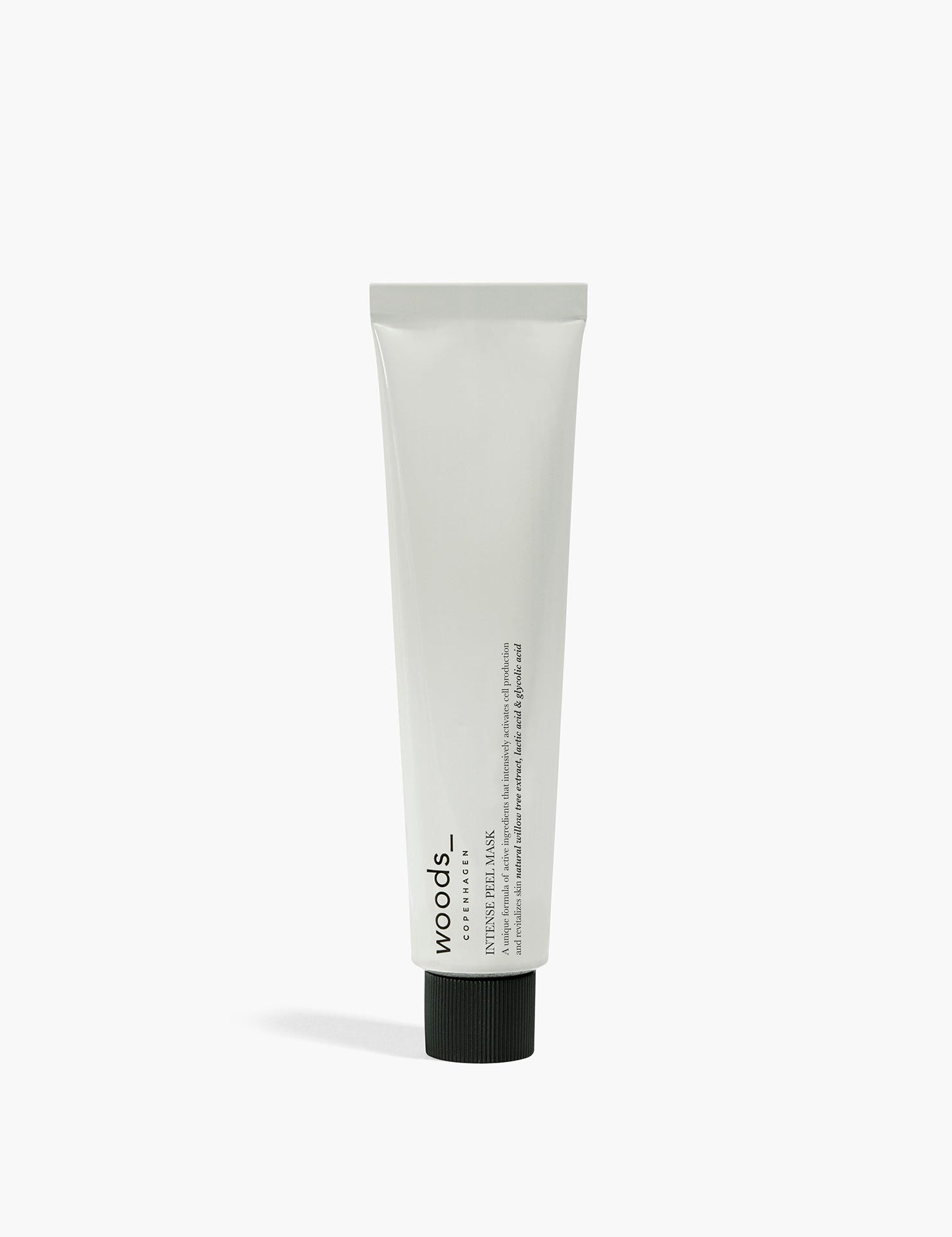 White metal tube with natural, organic vegan Intense Peel Mask for all skins, unisex , made by Woods Copenhagen (8509568647473)