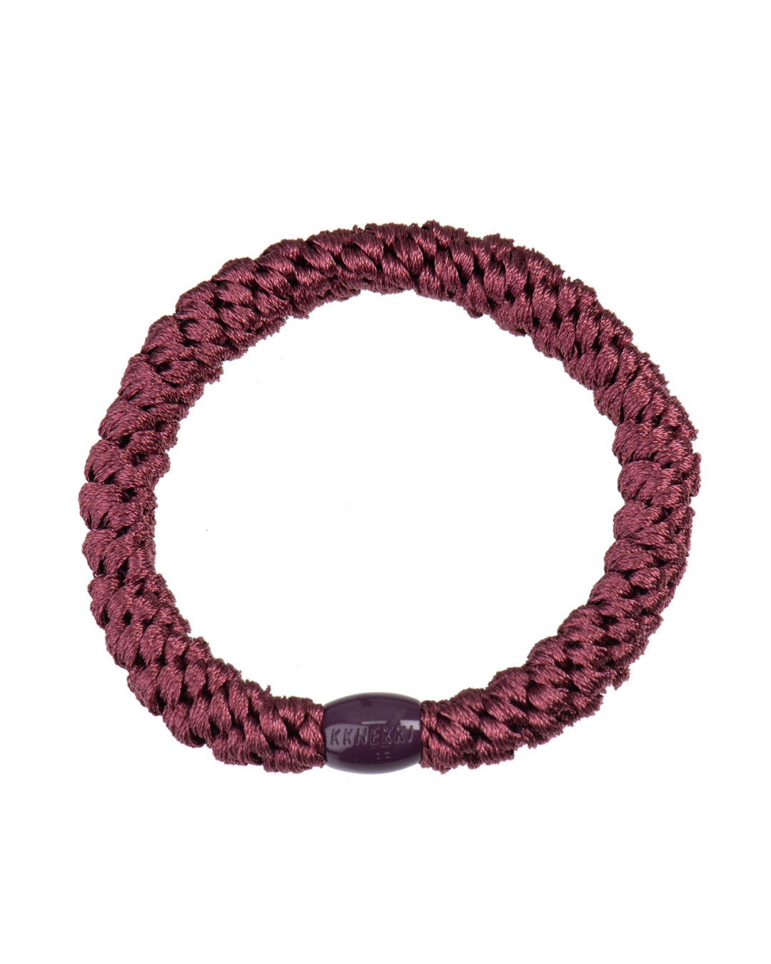 Kknekki rosewood original hair tie in deep wine red tone with burgundy iconic logo bead.