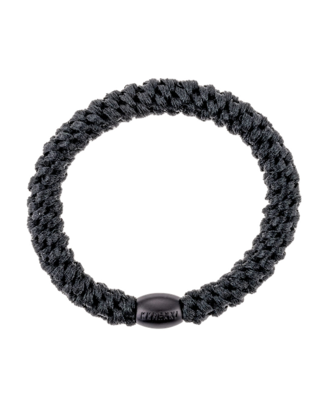 Kknekki black original hair tie with black iconic logo bead.