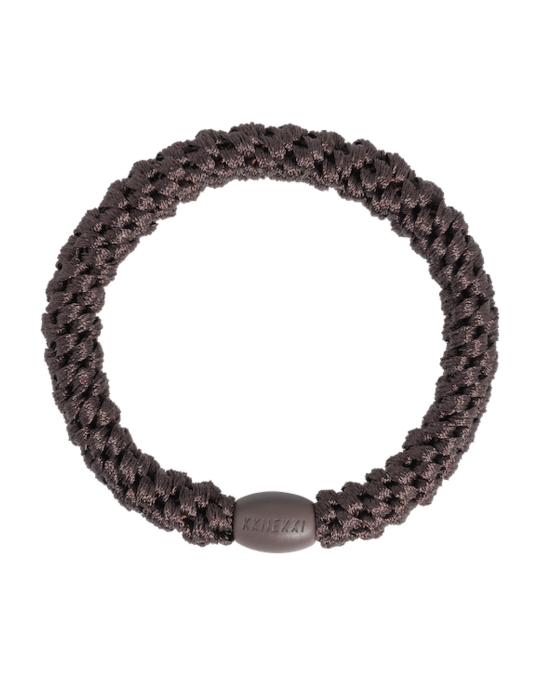 Kknekki brown original hair tie with brown iconic logo bead.