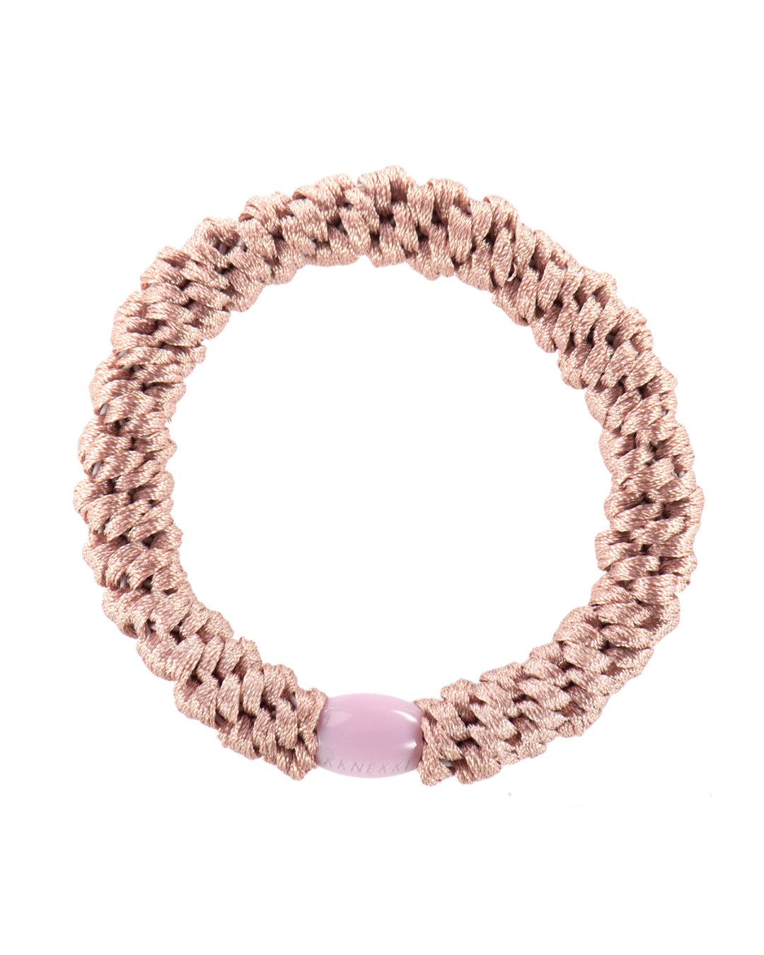 Kknekki dusty rose original hair tie with pale pink iconic logo bead.