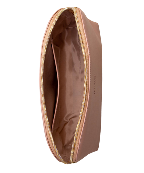 Beige pink vegan leather luxury make up with recycled PET liner & roomy interior and inner pocket, for ethical and sustainable solutions with style, made in EU by Nuuwai.