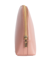 Beige pink vegan leather, with smart gold coloured zipper, luxury make up and beauty holdall for ethical and sustainable solutions with style, made in EU by Nuuwai.