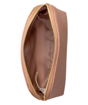 Small size beige pink vegan leather luxury make up bag , with lining of recycled PET for ethical and sustainable solutions with style, made in EU by Nuuwai.