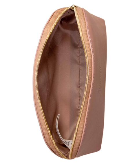 Small size beige pink vegan leather luxury make up bag , with lining of recycled PET for ethical and sustainable solutions with style, made in EU by Nuuwai.