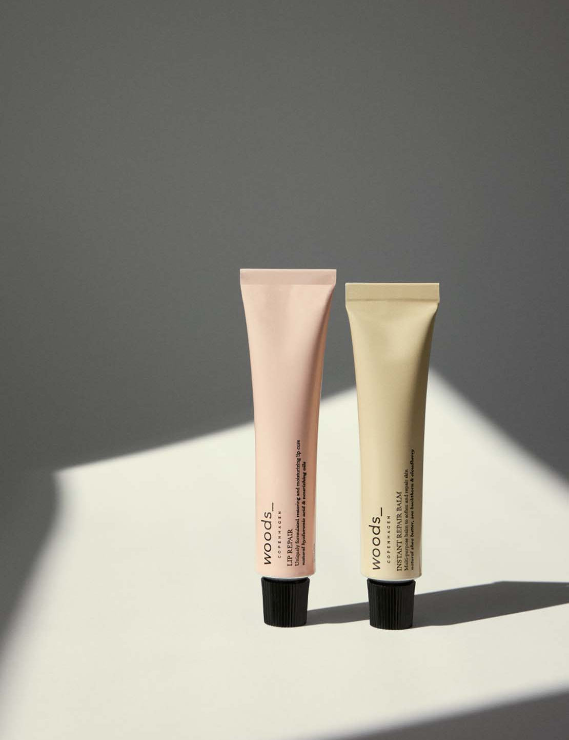 A great duo in the stylish metal mini tube of lip and intensive repair balm,s all natural, organic vegan  Repair Balms for all irritated skin, unisex , made by Woods Copenhagen. (8511228969265)