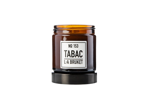 All natural, organic and vegan candle in amber glass with the green woody scent Tabac, from the best of Sweden's coastal home fragrance brand, L:A Bruket