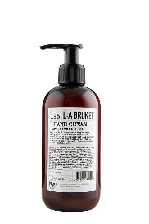 Natural, vegan & organic hand cream in brown pump bottle from the nature of Sweden's West Coast by the best selling minimalist L:A Bruket
