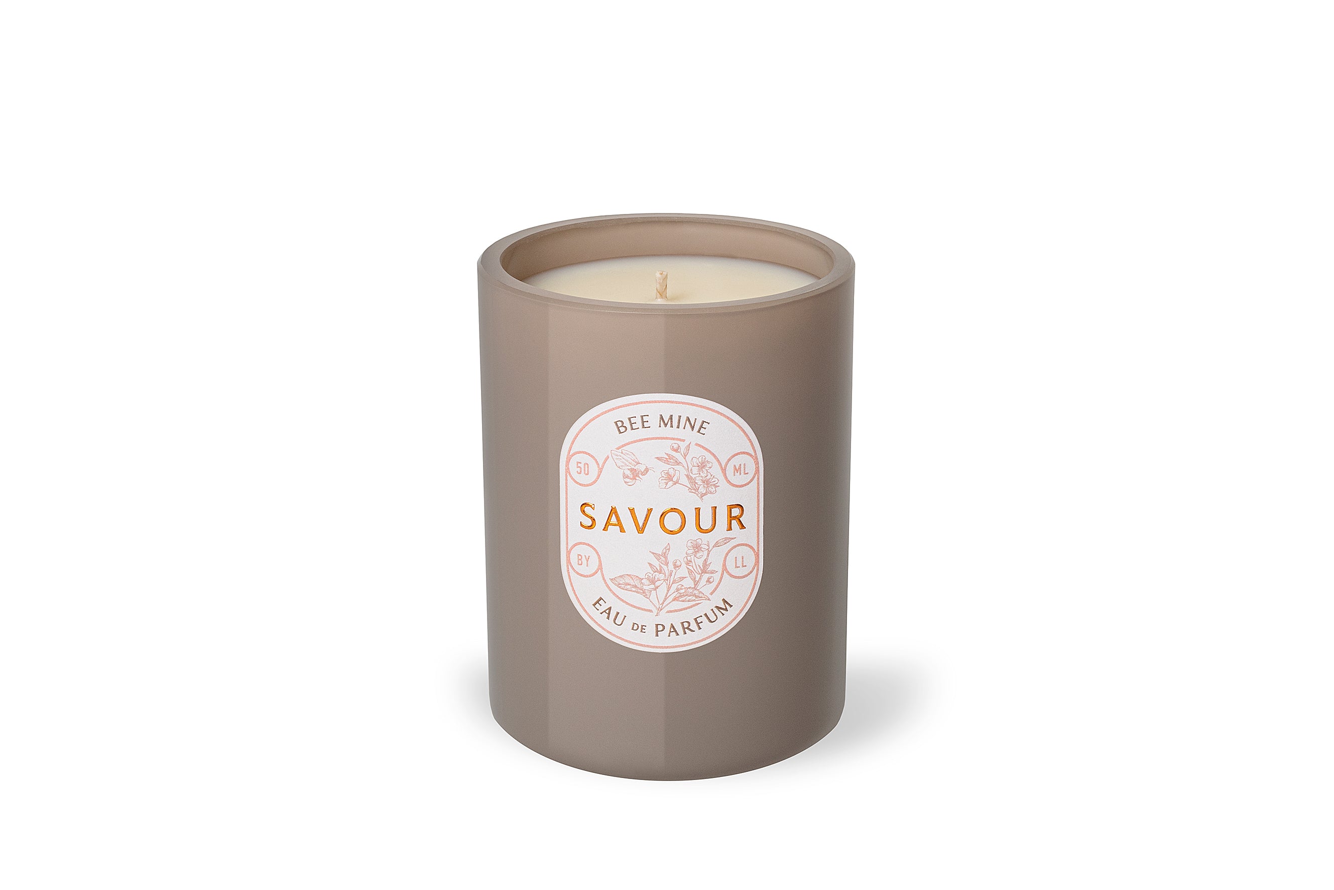 Summer floral and citrus scented candle in luxury beige glass. Organic and vegan. Savour Sweden