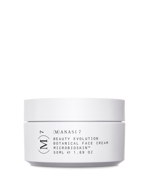 White pot of botanical moisturising face cream Furora with fermented, all plant ingredients for skincare to balance the microbiome from Manasi7