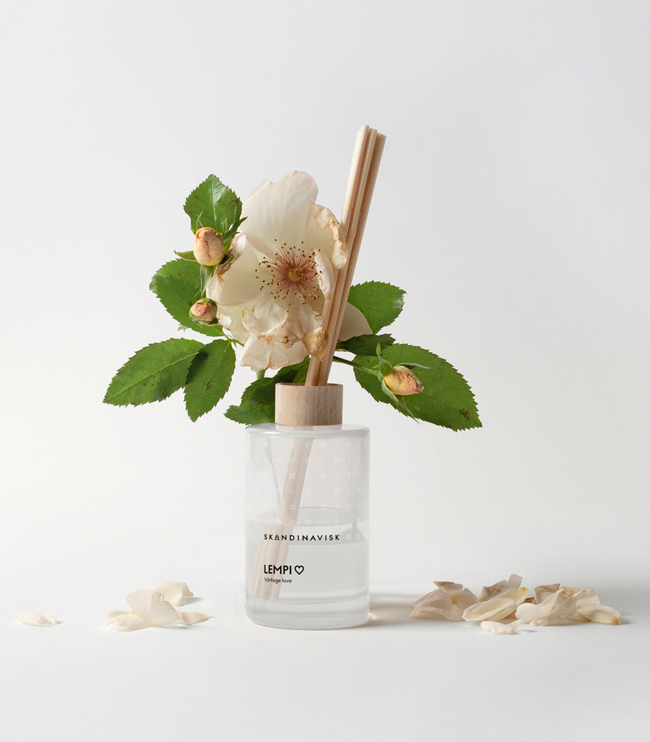 Sustainable & price conscious refill for LEMPI scent diffuser of organic vegan room fragrance with 8 sticks in plastic bottle for the best in Nordic home style from Skandinavisk