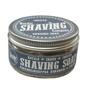 Retro styling for these natural shaving soap from the Nordic Shaving Company, with its grey label, the metal tin contains wet shaving soap scented by juniper berries and  leaves.