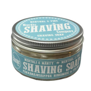 Retro styling for these natural shaving soap from the Nordic Shaving Company, with its light blue label, the metal tin contains wet shaving soap scented by fresh menthol and pine  leaves.