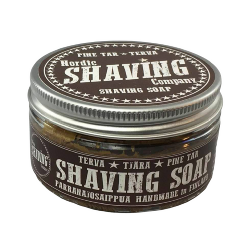 Retro styling for these natural shaving soap from the Nordic Shaving Company, with its earthy brown label, the metal tin contains wet shaving soap scented by the forest scent of pine tar.