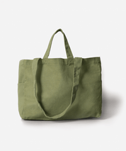 useful tote bag in organic cotton with both long & short handles and a wide shape with additional pockets. Great for yoga mats, beach towels and shopping, from Swedish brand OMOM