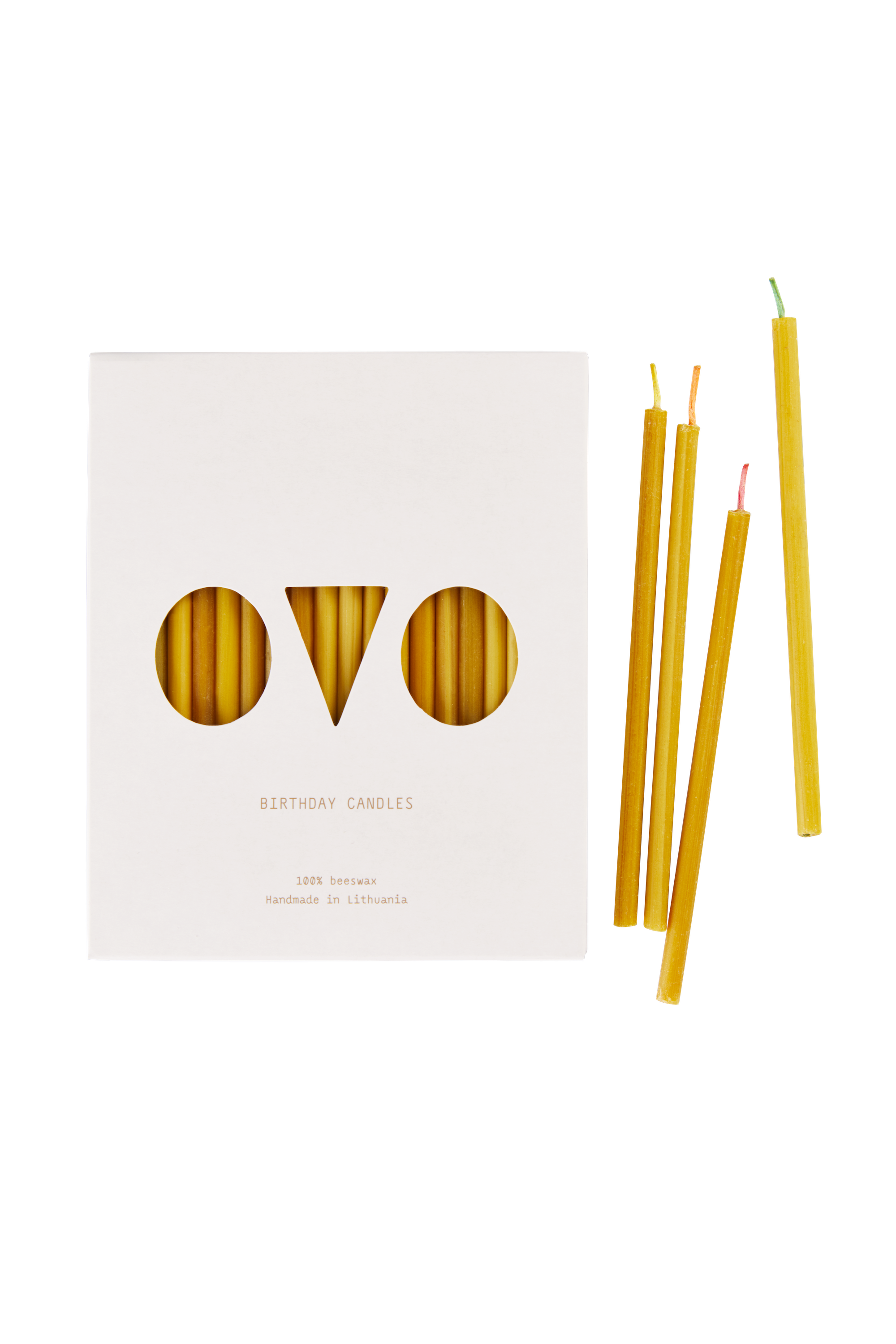 Great gift idea! Simple and elegant, stylish hand poured short thin beeswax taper candles with coloured wicks from Ovo Things