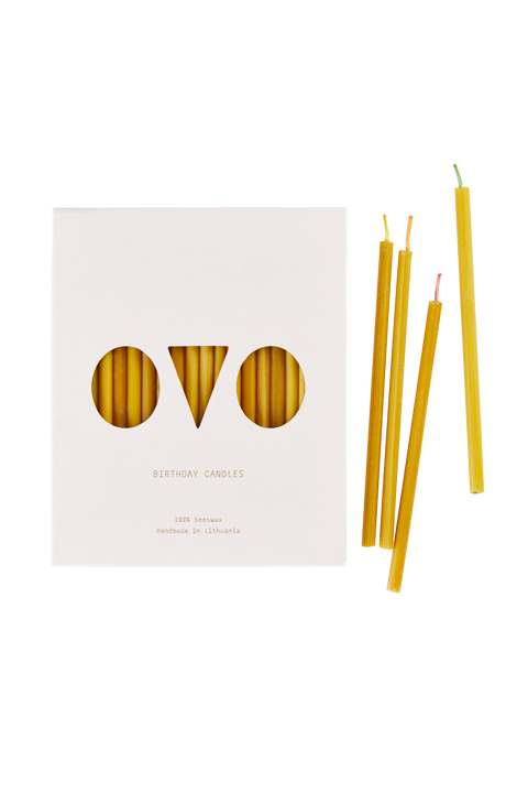 Great gift idea! Simple and elegant, stylish hand poured short thin beeswax taper candles with coloured wicks from Ovo Things