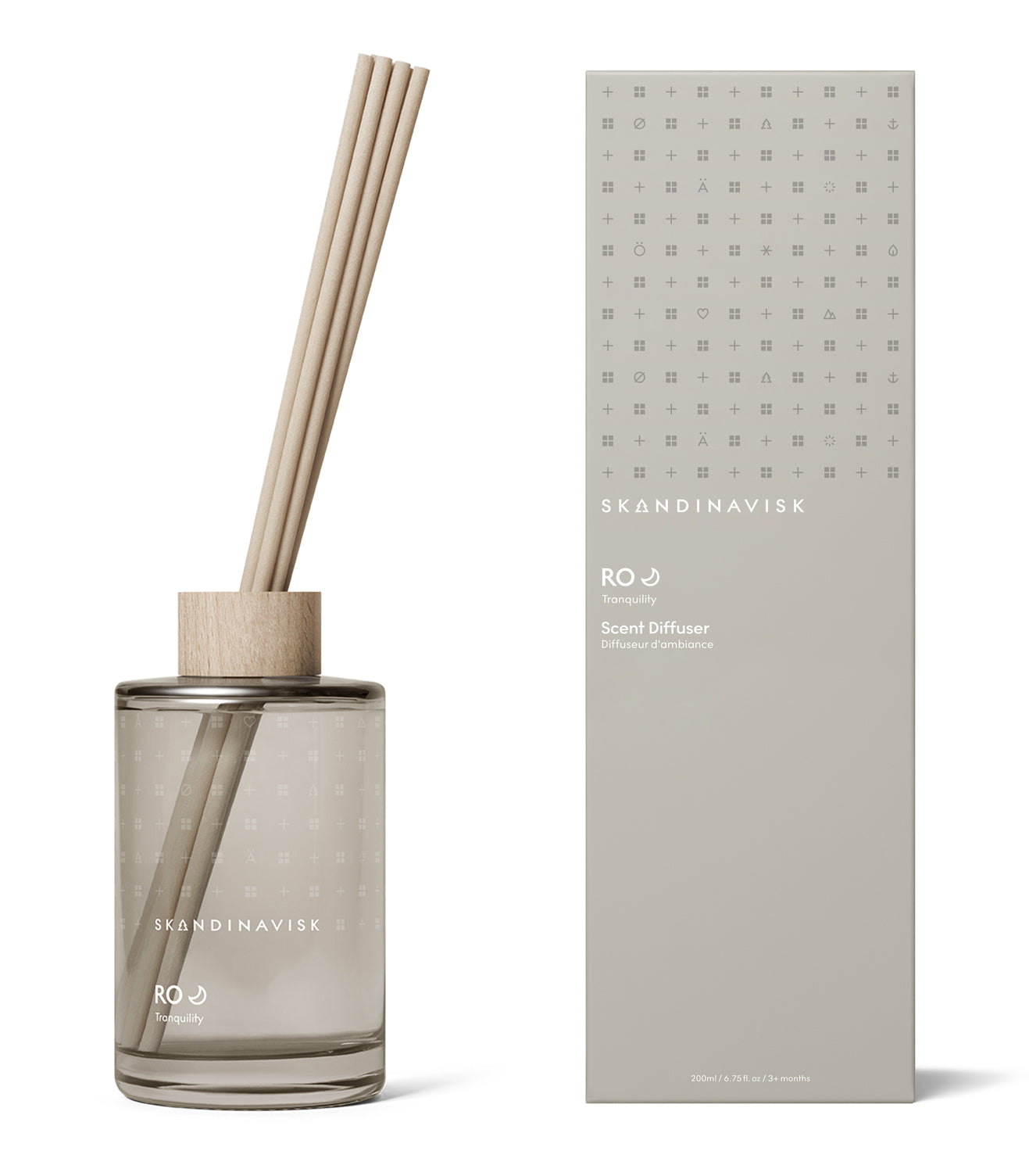 RO scent diffuser of organic vegan room fragrance with 8 sticks  in soft coloured glass jars for the best in Nordic home style from Skandinavisk