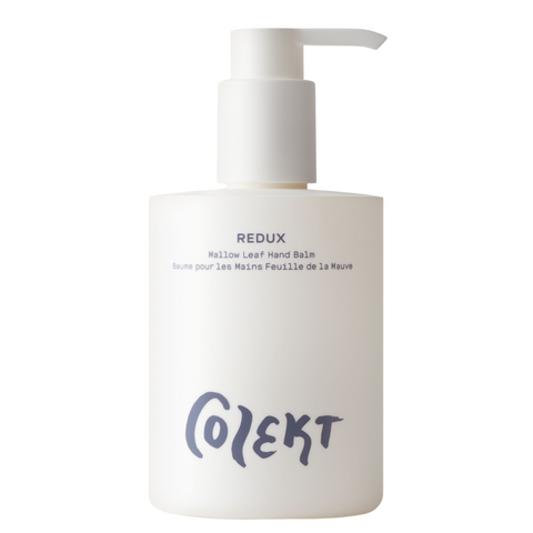 REDUX mallow leaf hand balm natural & vegan beauty in stylish & unisex all white pump bottle with grey graphic from Colekt Stockholm