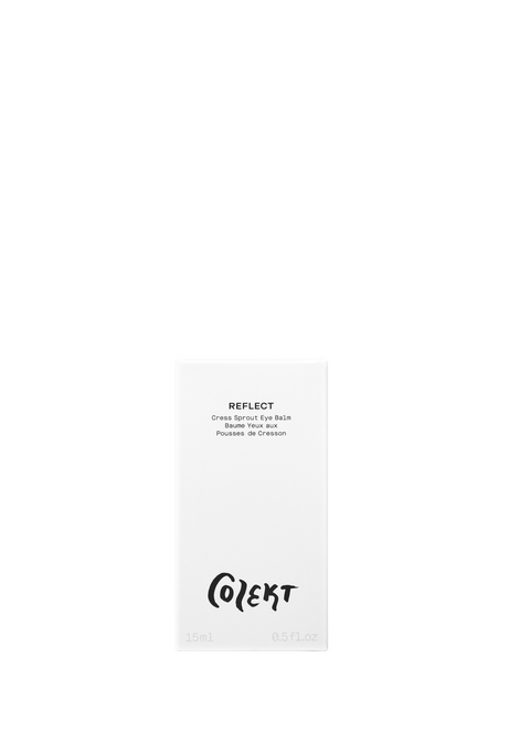 REFLECT cress sprout eye balm natural & vegan skincare in elegant white box with bold black graphic from Colekt Stockholm