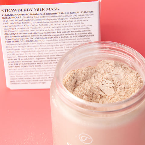 strawberry milk face mask from Flow Cosmetics is a powder to blend with water, oil or honey for a natural organic home beauty treatment